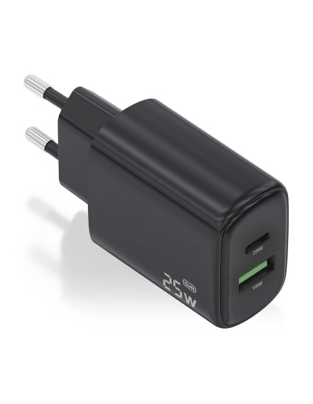 CARGADOR AISENS GAN 25W, 1XUSB-C PD3.0, 1XUSB-A QC3.0, NEGRO