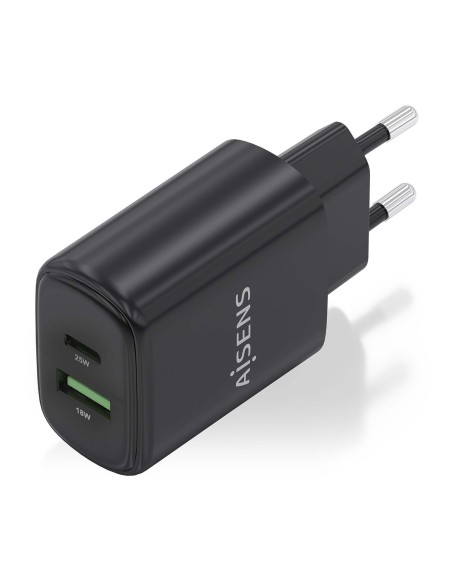 CARGADOR AISENS GAN 25W, 1XUSB-C PD3.0, 1XUSB-A QC3.0, NEGRO