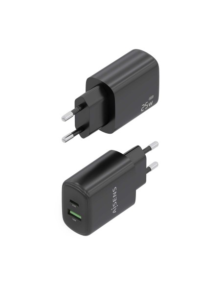 CARGADOR AISENS GAN 25W, 1XUSB-C PD3.0, 1XUSB-A QC3.0, NEGRO