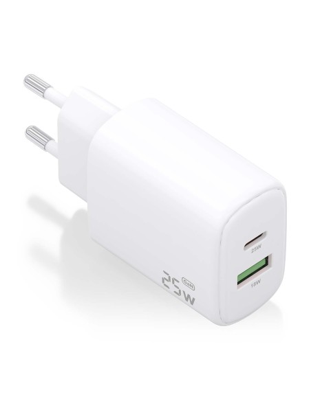 CARGADOR AISENS GAN 25W, 1XUSB-C PD3.0, 1XUSB-A QC3.0, BLANCO