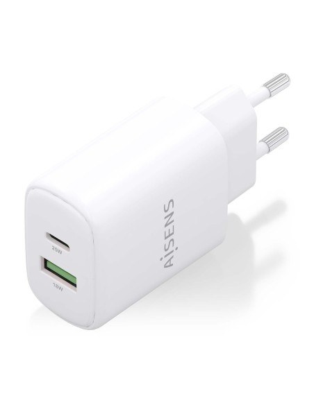 CARGADOR AISENS GAN 25W, 1XUSB-C PD3.0, 1XUSB-A QC3.0, BLANCO