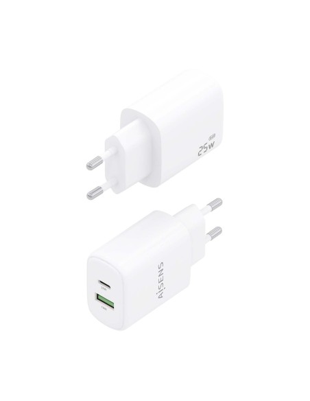 CARGADOR AISENS GAN 25W, 1XUSB-C PD3.0, 1XUSB-A QC3.0, BLANCO