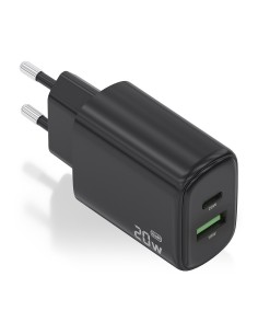 CARGADOR AISENS GAN 20W, 1XUSB-C PD3.0, 1XUSB-A QC3.0, NEGRO