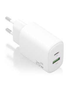CARGADOR AISENS GAN 20W, 1XUSB-C PD3.0, 1XUSB-A QC3.0, BLANCO