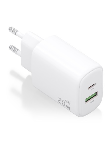 CARGADOR AISENS GAN 20W, 1XUSB-C PD3.0, 1XUSB-A QC3.0, BLANCO