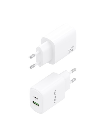 CARGADOR AISENS GAN 20W, 1XUSB-C PD3.0, 1XUSB-A QC3.0, BLANCO