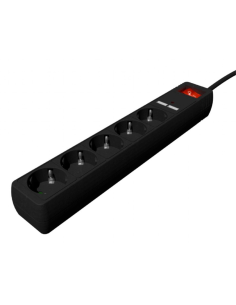 REGLETA CON CARGADOR USB, 5 ENCHUFES, 1.5 M, USB 2A, COLOR NEGRO