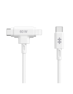 HYPER SILICONE USB-C TO USB-C AND LIGHTNING HYBRID 60W CABLE - WHITE