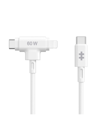 HYPER SILICONE USB-C TO USB-C AND LIGHTNING HYBRID 60W CABLE - WHITE