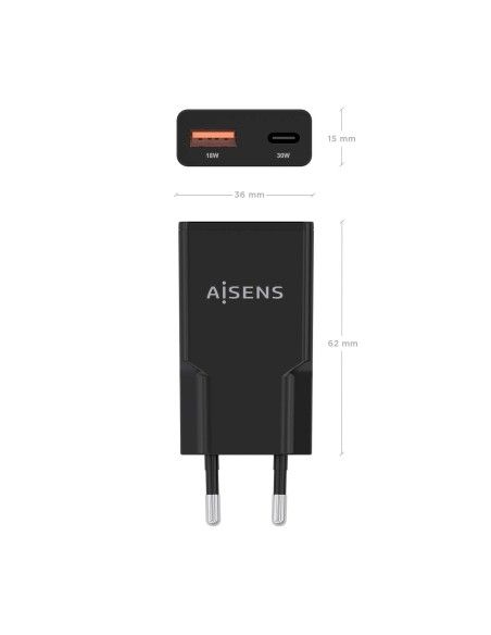 CARGADOR AISENS GAN ULTRA DELGADO 30W USB-C PD3.0 QC4.0 USB-A QC3.0