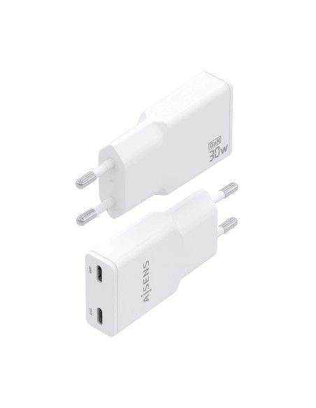CARGADOR AISENS GAN ULTRA DELGADO 30W 2XUSB-C PD3.0 QC4.0 BLANCO