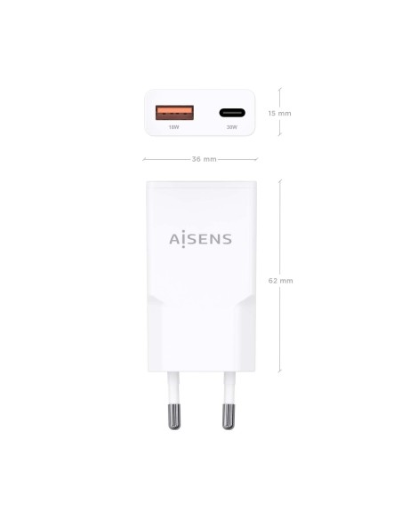 CARGADOR AISENS GAN ULTRA DELGADO 30W USB-C PD3.0 QC4.0 USB-A QC3.0