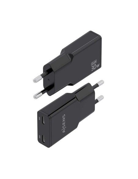 CARGADOR AISENS GAN ULTRA DELGADO 30W 2XUSB-C PD3.0 QC4.0 NEGRO