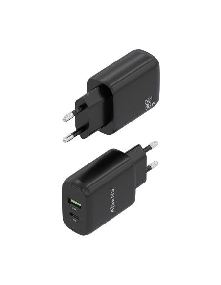 CARGADOR AISENS GAN 30W, 1XUSB-C PD3.0 QC4.0, 1XUSB-A QC3.0, NEGRO