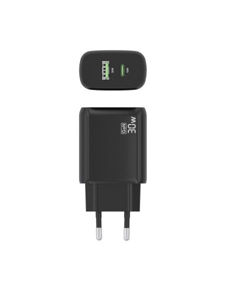 CARGADOR AISENS GAN 30W, 1XUSB-C PD3.0 QC4.0, 1XUSB-A QC3.0, NEGRO