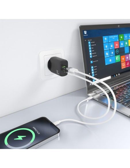CARGADOR AISENS GAN 30W, 1XUSB-C PD3.0 QC4.0, 1XUSB-A QC3.0, NEGRO