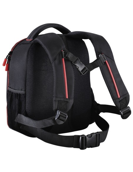 Hama | Mochila para equipo fotográfico, Funda tipo mochila para cámara réflex, compartimientos extraíbles, color negro y rojo