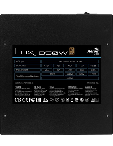 Aerocool LUX 850W ATX 80 Plus Bronze Negra