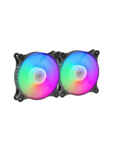 Ventilador Mars Gaming MF-DUO Kit 2 Ventiladores FRGB Rainbow 360° Ultra-silencioso Doble Conexión 3PIN + 4PIN Negro