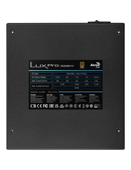 Fuente De Alimentacion Aerocool Lux Pro 550w Certificado 80 Plus Bronze Pfc Activo Vent. 14x14mm