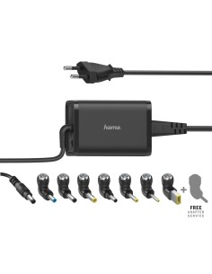 HAMA  Cargador universal portátil, con 7 adaptadores, de 15-19V 65W, Enchufe Europeo, Color negro
