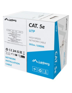 BOBINA CABLE RED LANBERG CAT.5E UTP RJ45 SOLIDO CCA 305M FLUKE PASSED