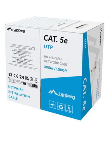 BOBINA CABLE RED LANBERG CAT.5E UTP RJ45 SOLIDO CCA 305M FLUKE PASSED