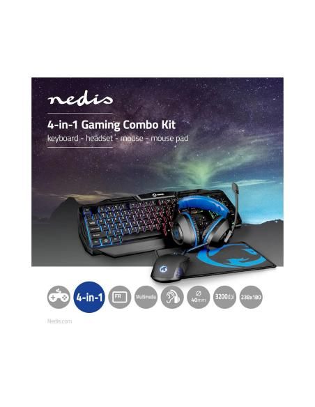 NEDIS KIT GAMING COMBO | 3 EN 1 | AURICULARES, RATÍ?N Y ALFOMBRILLA DE RATÍ?N | AZUL / NEGRO