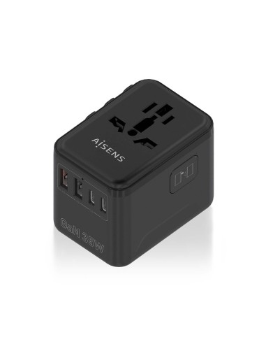 ADAPTADOR AISENS ENCHUFE UNIVERSAL VIAJE CARGADOR USB GAN 35W NEGRO