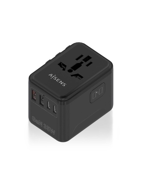 ADAPTADOR AISENS ENCHUFE UNIVERSAL VIAJE CARGADOR USB GAN 35W NEGRO