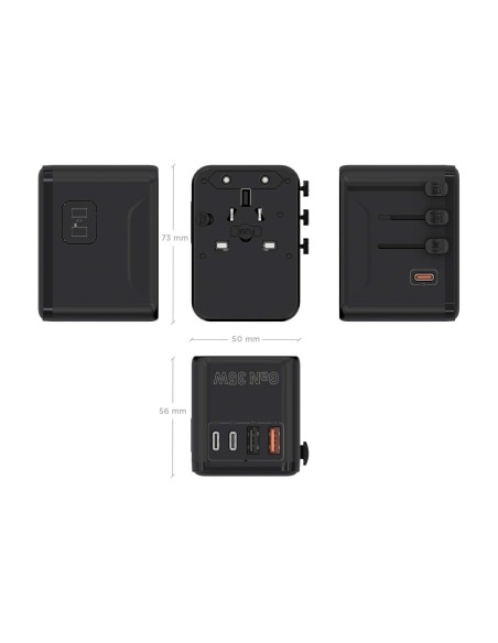 ADAPTADOR AISENS ENCHUFE UNIVERSAL VIAJE CARGADOR USB GAN 35W NEGRO