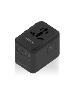 ADAPTADOR AISENS ENCHUFE UNIVERSAL VIAJE CARGADOR USB GAN 25W NEGRO
