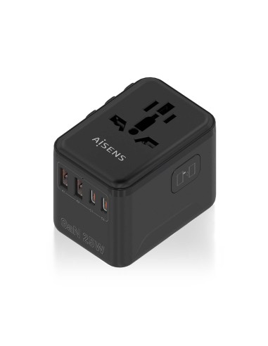 ADAPTADOR AISENS ENCHUFE UNIVERSAL VIAJE CARGADOR USB GAN 25W NEGRO