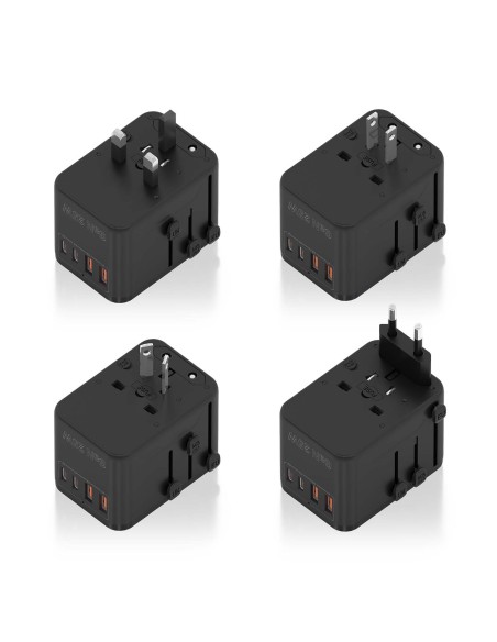 ADAPTADOR AISENS ENCHUFE UNIVERSAL VIAJE CARGADOR USB GAN 25W NEGRO