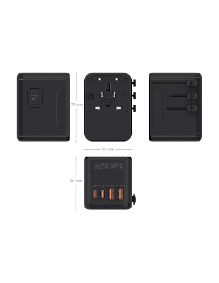 ADAPTADOR AISENS ENCHUFE UNIVERSAL VIAJE CARGADOR USB GAN 25W NEGRO