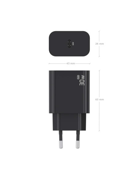 CARGADOR AISENS GAN 30W 1XUSB-C PD3.0 NEGRO