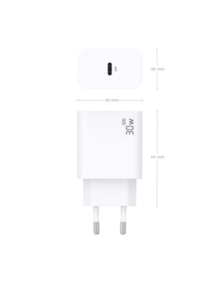 CARGADOR AISENS GAN 30W 1XUSB-C PD3.0 BLANCO