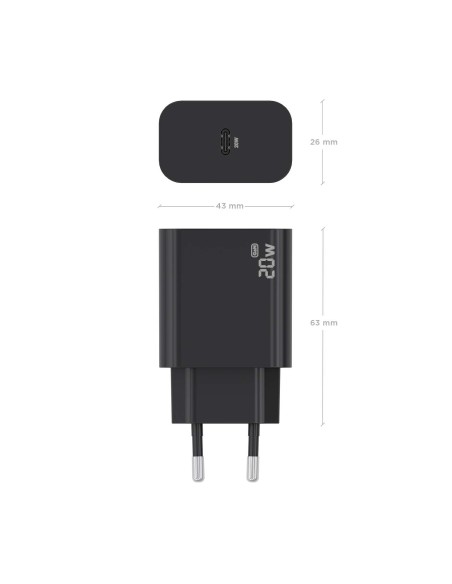 CARGADOR AISENS GAN 20W 1XUSB-C PD3.0 NEGRO