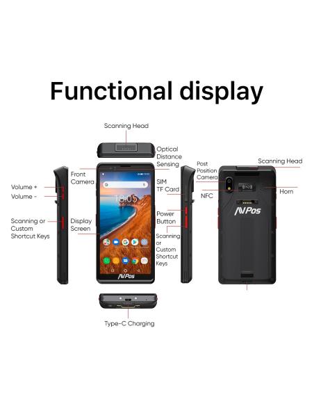 TPV PDA AVPOS DC60 6 OCTACORE 4GB 64GB WIFI BT NFC 4G 2D 5000MAH FUNDA AVP-DC60