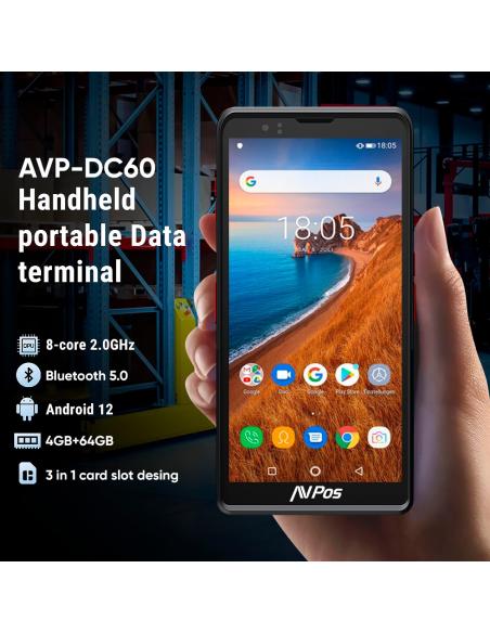 TPV PDA AVPOS DC60 6 OCTACORE 4GB 64GB WIFI BT NFC 4G 2D 5000MAH FUNDA AVP-DC60
