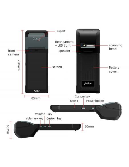 TPV PDA AVPOS TC600 6 OCTA 4GB 128GB WIFI BT NFC 4G 2D PRINTER 2800MAH AVP-TC600