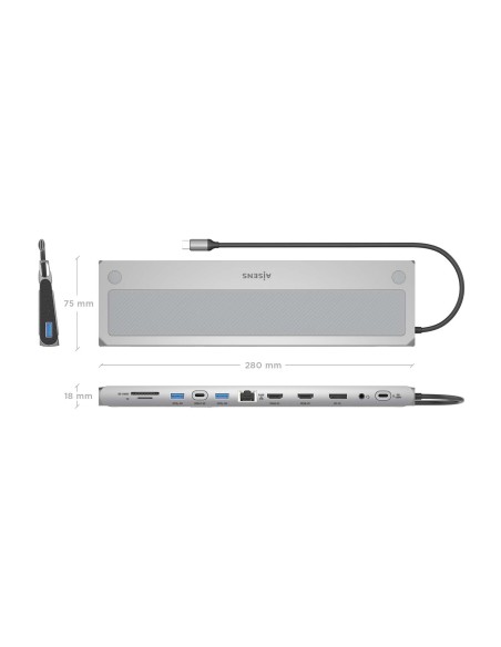 DOCK USBC A 2HDMI DP RJ45 3USBA 2USBC PD TF SD 1AUDIO GRIS AISENS ASUC-12P020-GR