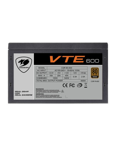 COUGAR Gaming VTE600 unidad de fuente de alimentación 600 W 20+4 pin ATX ATX Negro