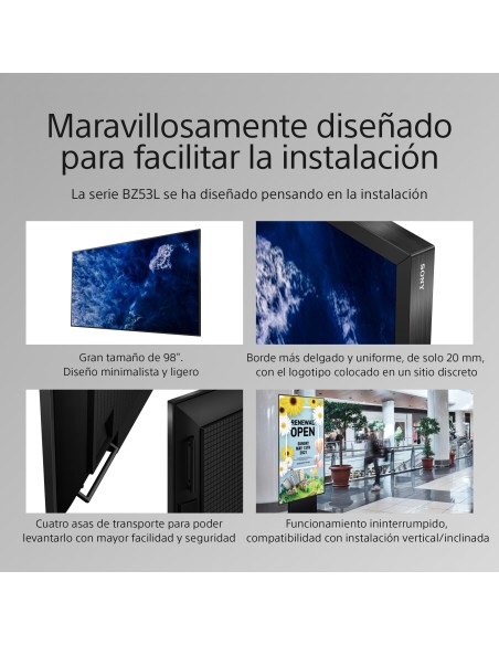 MONITOR PROFESIONAL SONY BRAVIA 98" FULL ARRAY LED RESOL.  4K   HDR   BRILLO 780   PEAK 1,500   OPERACIÓN 24 7   HORIZ. APAISADO