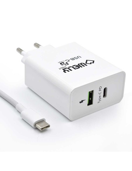Cargador de pared welly enjoy usb tipo-c pd con carga rapida 3.0 36w blanco WY11100