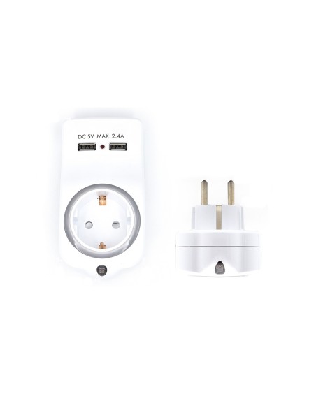 Adaptador de pared welly enjoy 1 toma schuko 16a con luz nocturna soporte para telefono 2 puertos usb indicador led blanco WY130
