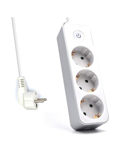 Regleta de alimentacion multiple welly enjoy 3 salidas schuko 16a con interruptor de encendido apagado blanco plateado WY13163