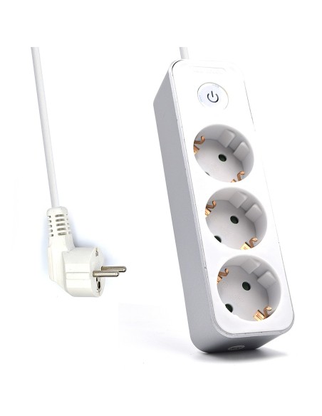 Regleta de alimentacion multiple welly enjoy 3 salidas schuko 16a con interruptor de encendido apagado blanco plateado WY13163