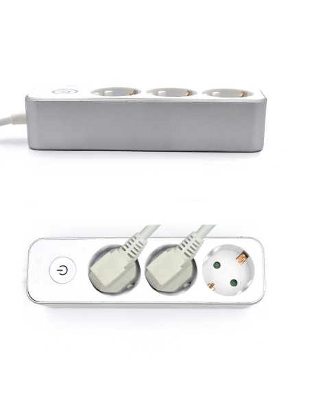 Regleta de alimentacion multiple welly enjoy 3 salidas schuko 16a con interruptor de encendido apagado blanco plateado WY13163
