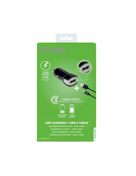 Celly CCUSBTYPEC Cargador coche usb 2.0 negro